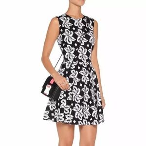 DVF Diane Von Furstenberg JEANNIE Fit Flare Cotton Dress Leaf Floral Black 6